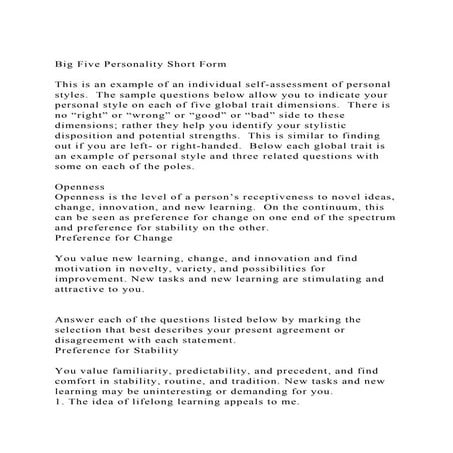 Big Five Personality Short FormThis is an example of an indivi.docx