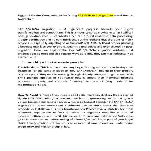 Biggest Mistakes Companies Make During SAP S/4HANA Migrations—and How to Avoi...