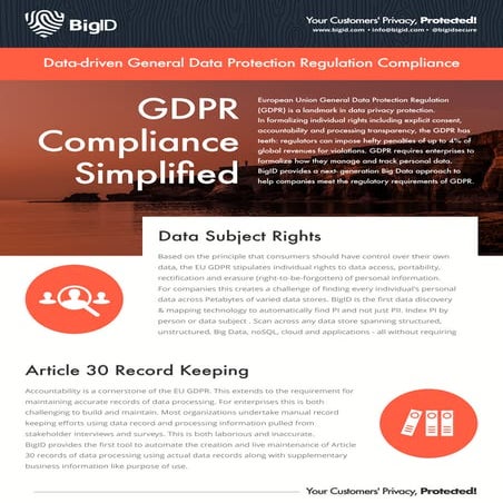 BigID GDPR Privacy Automation Data Sheet