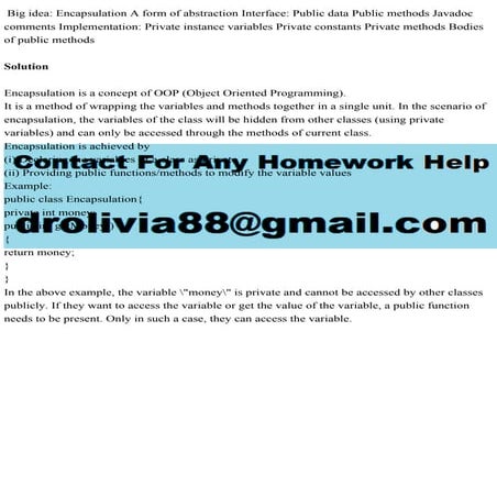 Big idea Encapsulation A form of abstraction Interface Public data .pdf