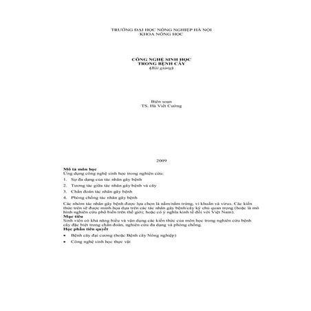 Bài giảng công nghệ sinh học trong bệnh cây  