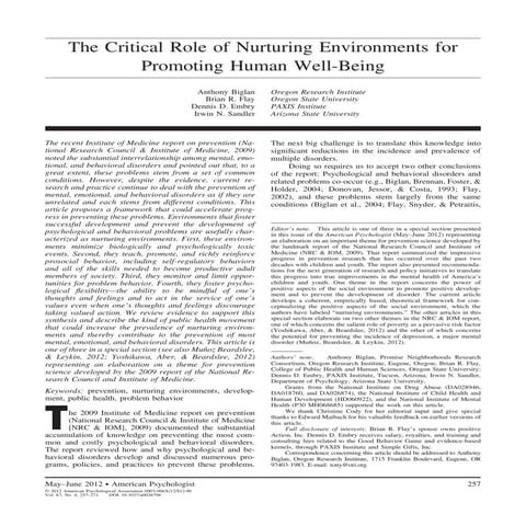 Biglan et al the critical role of nurturing environments for promoting human ...