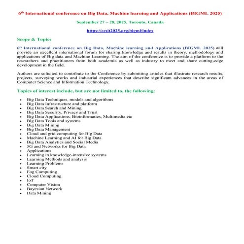 th International conference on Big Data, Machine learning and ...