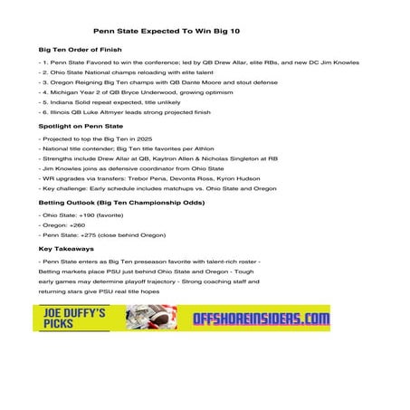 Big Ten 2025 College Football: Penn State the Favorites