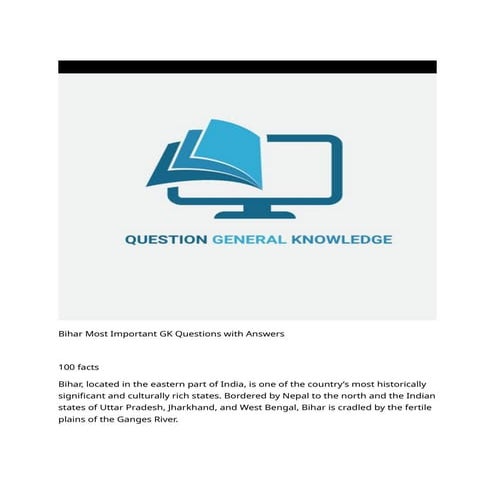 bihar:100 imp General knowledge questions