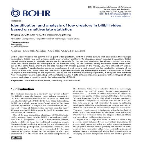 Identification and analysis of low creators in Bilibili video based on multivariate statistics
