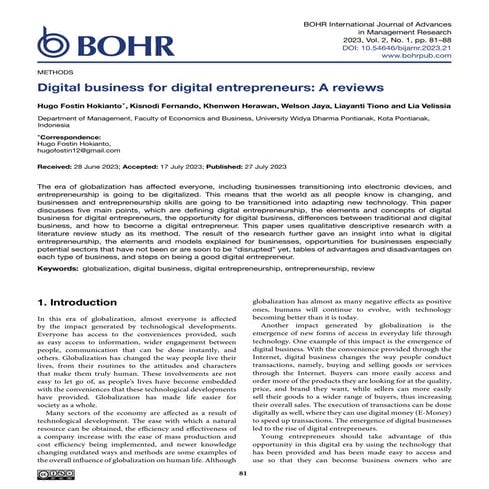 Digital business for digital entrepreneurs: A review