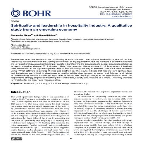 Spirituality and leadership in hospitality industry: A qualitative study from an emerging economy
