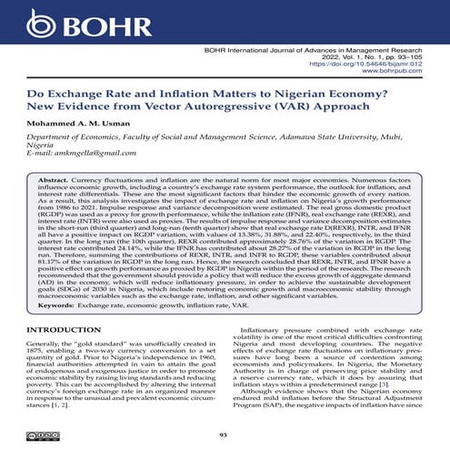 Do Exchange Rate and Inflation Matters to Nigerian Economy? New Evidence from Vector Autoregressive (VAR) Approach