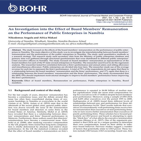 An Investigation into the Effect of Board Members’ Remuneration on the Performance of Public Enterprises in Namibia