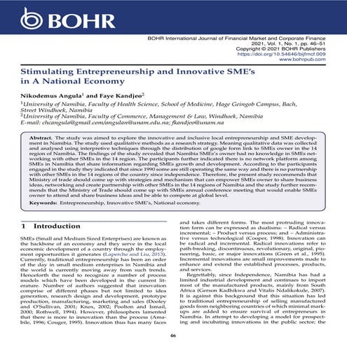 Stimulating Entrepreneurship and Innovative SME’s in A National Economy