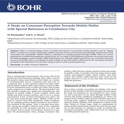 A Study on Consumer Perception Towards Mobile Wallet with Special Reference t...