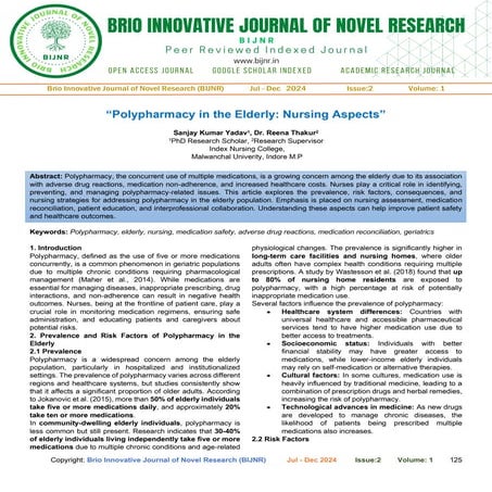 “Polypharmacy in the Elderly: Nursing Aspects” | PDF