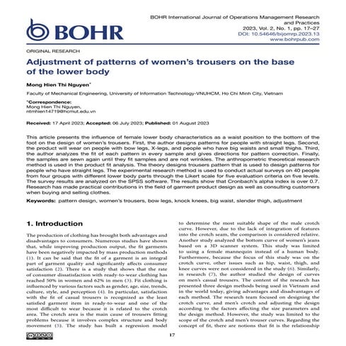 Adjustment of patterns of women’s trousers on the base of the lower body