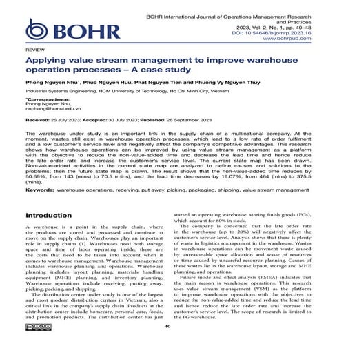Applying value stream management to improve warehouse operation processes – A...