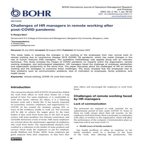 Challenges of HR managers in remote working after post-COVID pandemic