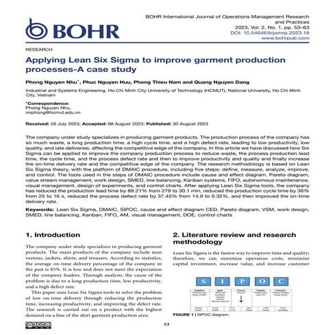 Applying Lean Six Sigma to improve garment production processes-A case study