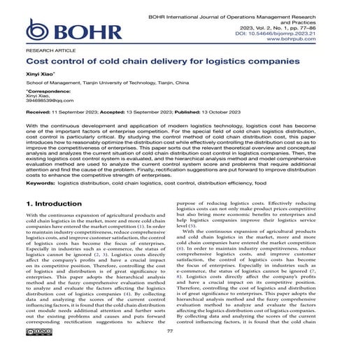 Cost control of cold chain delivery for logistics companies