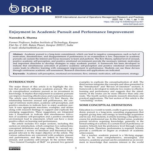 Enjoyment in Academic Pursuit and Performance Improvement