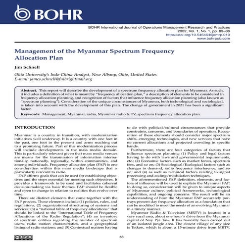 Management of the Myanmar Spectrum Frequency Allocation Plan