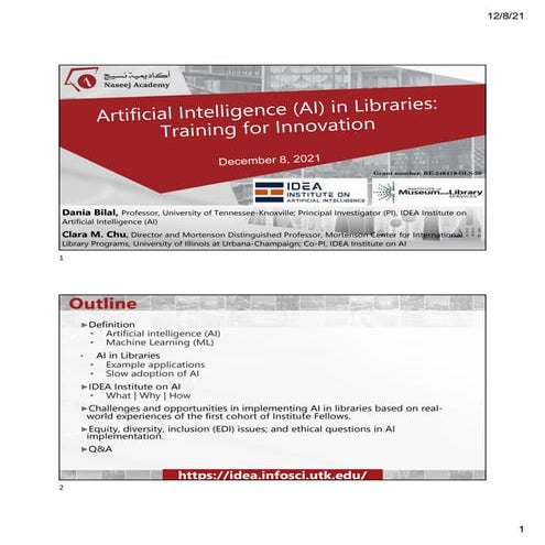 Artificial Intelligence  AI in Libraries Training for Innovation Webinar