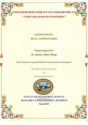 Project Work on Consumer Behavior in Fast Food Restaurants. Their behavior to...