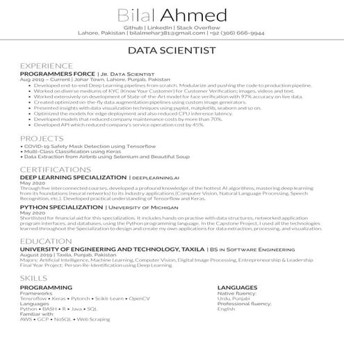 Bilal ahmed resume