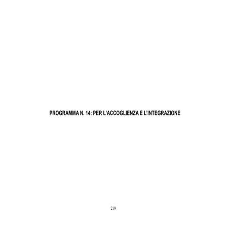 Programma n. 14: Per l’accoglienza e l’integrazione