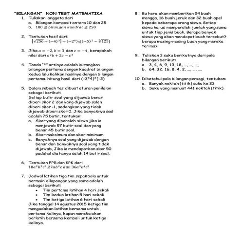 LATIHAN SOAL BILANGAN BULAT 