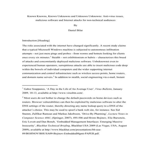 Known Knowns, Unknown Unknowns and Anti Virus stuff yadayadayada