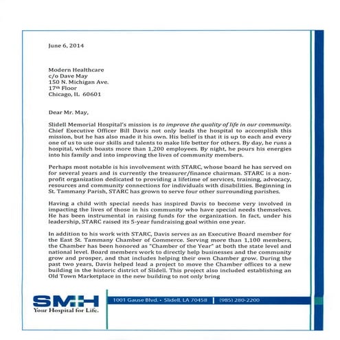 Bill Davis – 2014 nominee for Modern Healthcare's Community Leadership Award