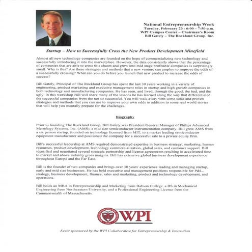 Bill Gately Presents at WPI National Entrepreneurship Week