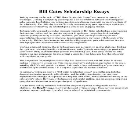 Bill Gates Scholarship Essays. 6 Infamous BILL GATES Scholarships
