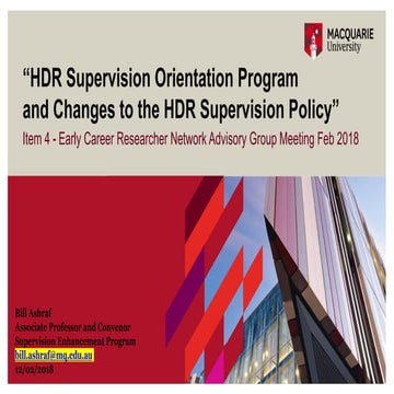 HDR Supervision Orientation Program and Changes to the HDR Supervision Policy