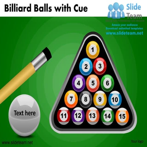 Billiard balls with cue powerpoint presentation slides.