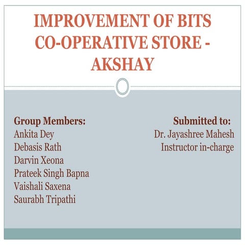 Improvement of BITS Co-operative store : AKSHAY