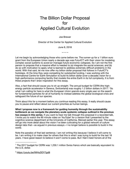 Billion Dollar Proposal for Applied Cultural Evolution