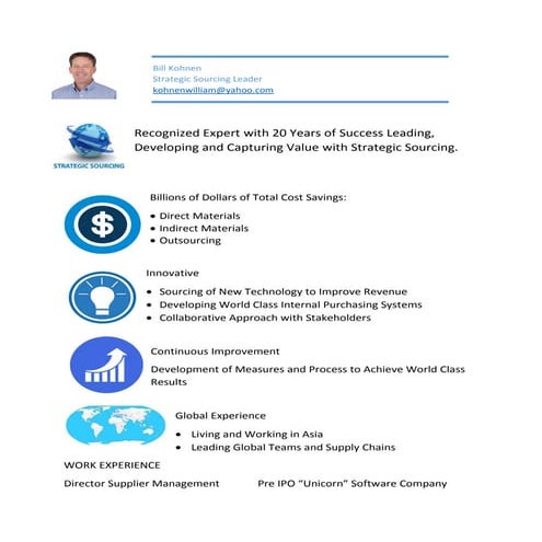 Bill Kohnen Speaker Information Strategic Sourcing Conference