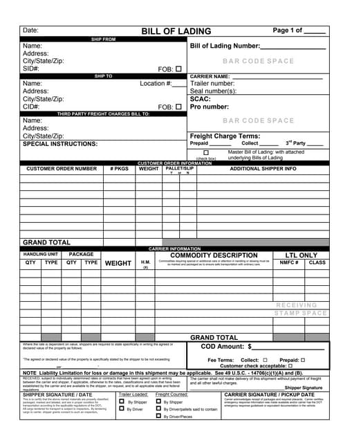 bill of lading and inco terms sample bill of laden
