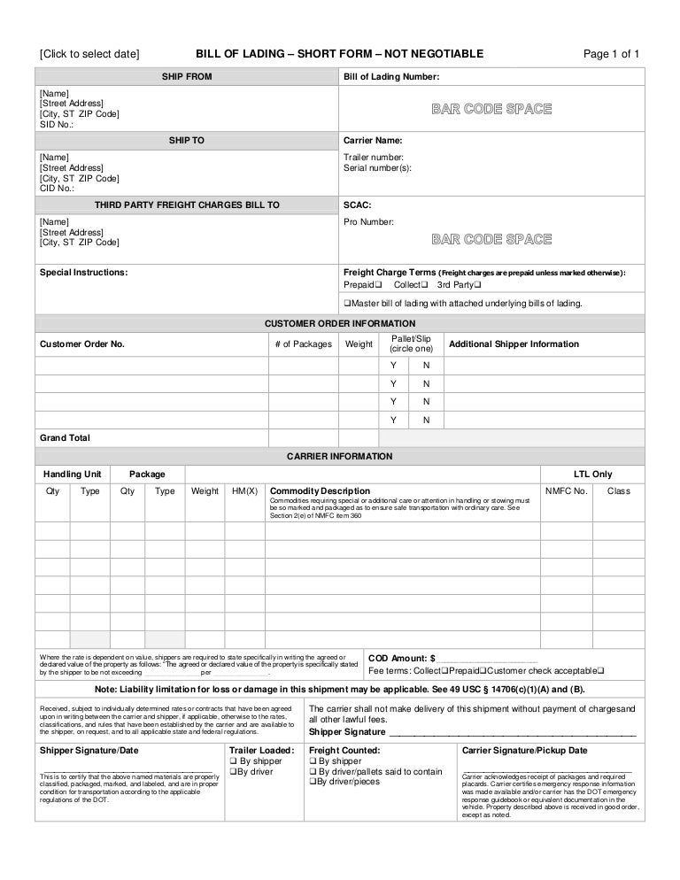 bill of lading bill of ladin