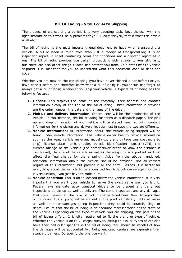 auto bill of lading