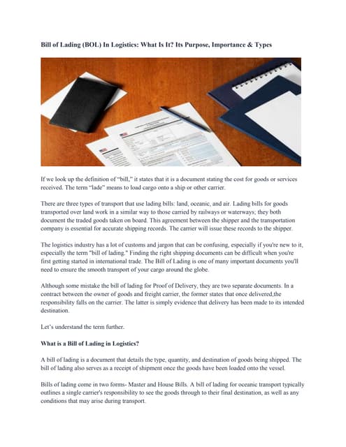 Types of bill of lading | PPTX | Cruises | Travel Type
