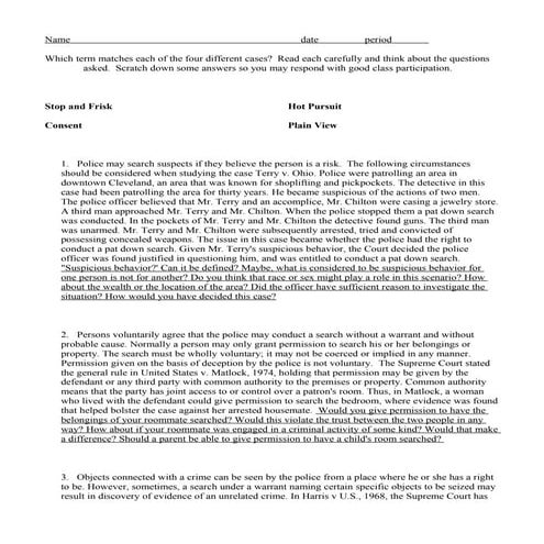 Bill of rights work sheet academic