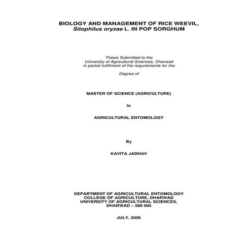 Bilogy and managemnt of rice weevil