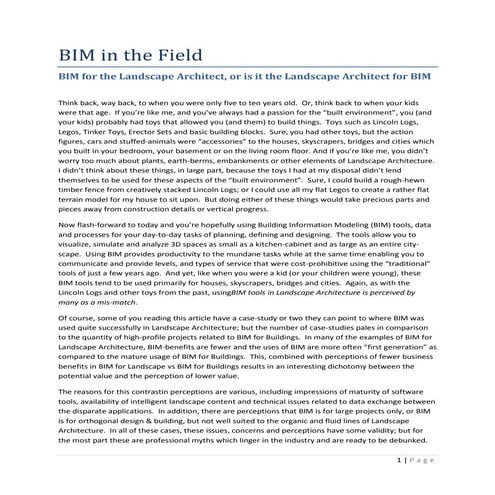 BIM in the Field:  BIM for the Landscape Architect