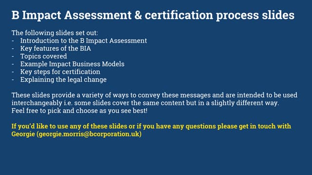 B impact assessment and certification