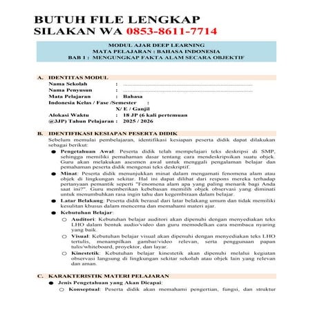 Modul Ajar Deep Learning Bahasa Indonesia Kelas 10 Terbaru 2025
