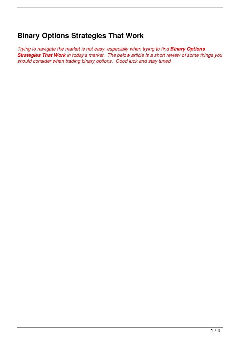 Binary options strategies that work