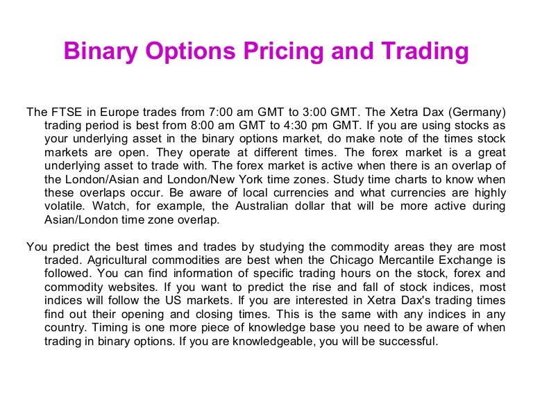 Binary options pricing