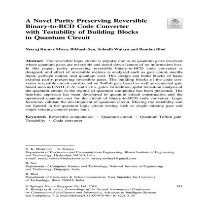 A Novel Parity Preserving Reversible Binary-to-BCD Code Converter with Testab...